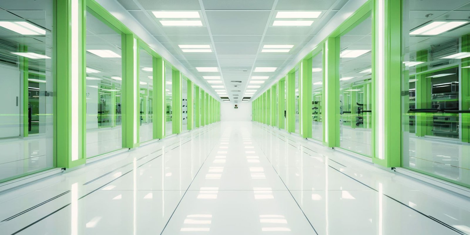 A long corridor inside a research facility